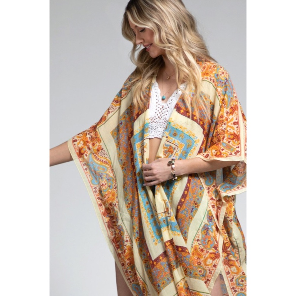 SOLD OUT Old Delhi Mandala Flower Paisley Bohemian Floral Kimono Open Casual - Picture 4 of 5